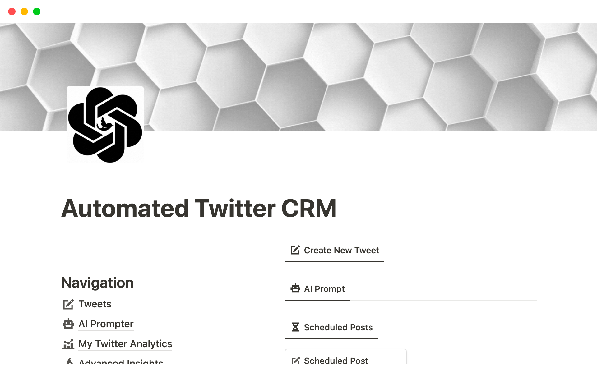 A template preview for Automated Twitter CRM