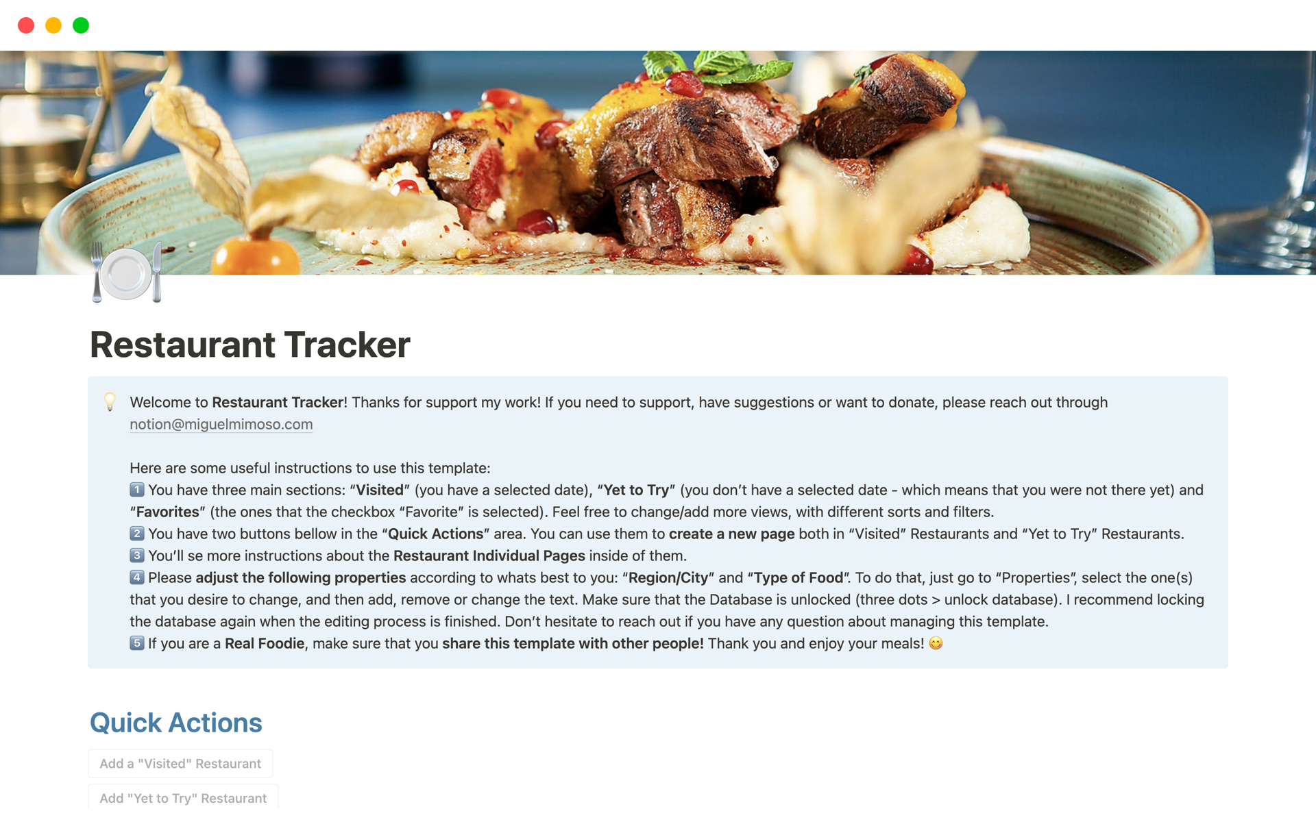 A template preview for Restaurant Tracker